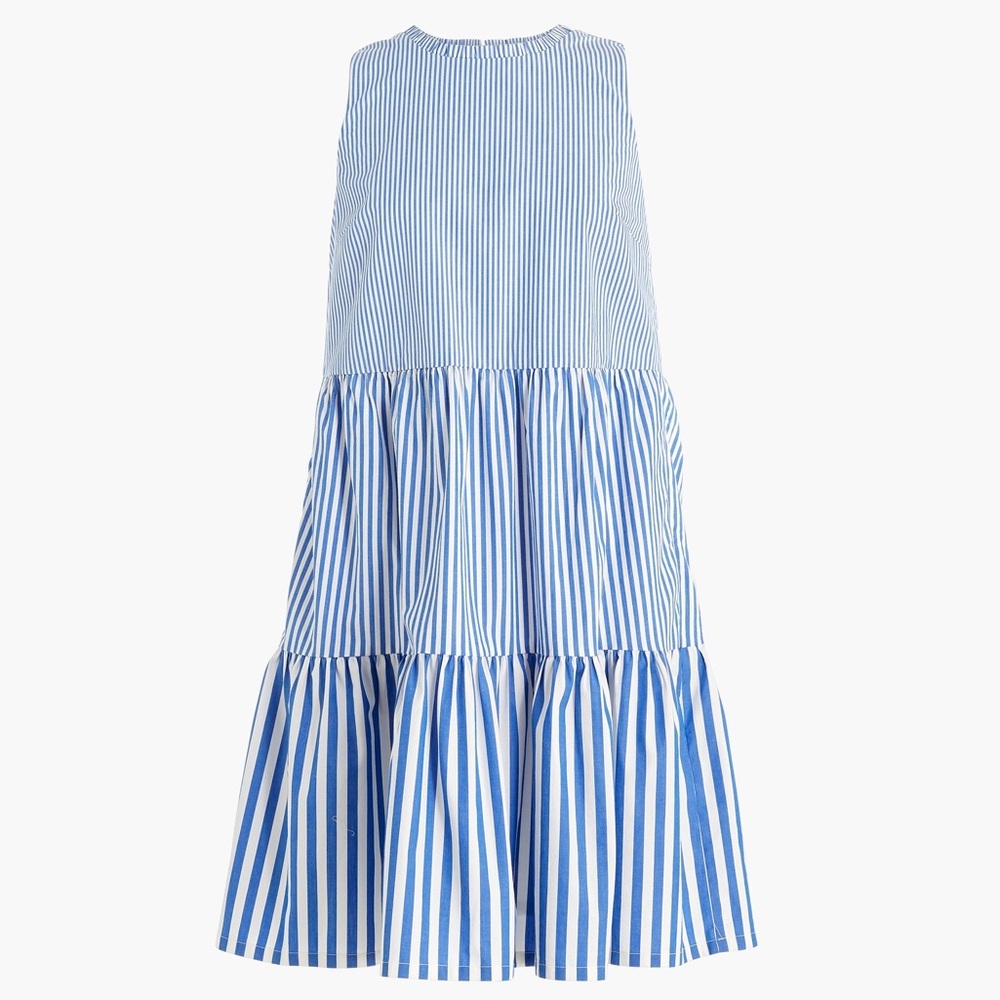 J Crew Factory Striped sleeveless tiered mini dress in cotton poplin size 6 - Picture 1 of 12